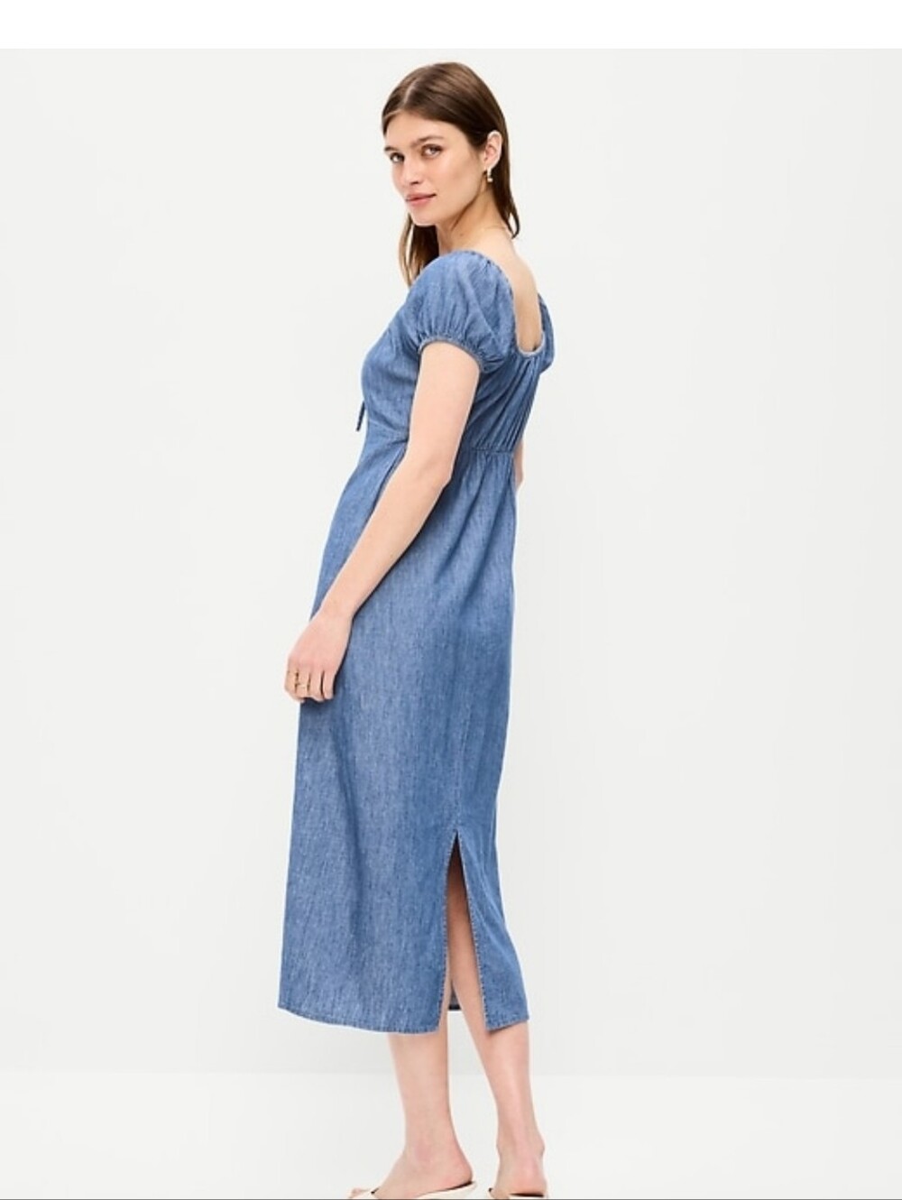 OLD NAVY Blue Chambray Midi Dress with Puff Sleeves - Picture 2 of 2